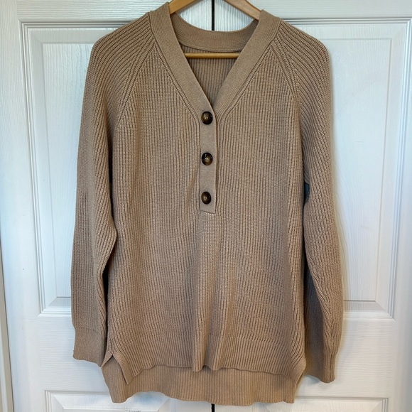 Tan Vneck Button Sweater - Picture 1 of 7